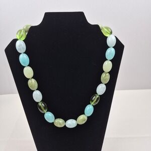 Joan Rivers NWOT 20" Beaded Necklace Green Blue Oval Resin Beads Coastal Resort